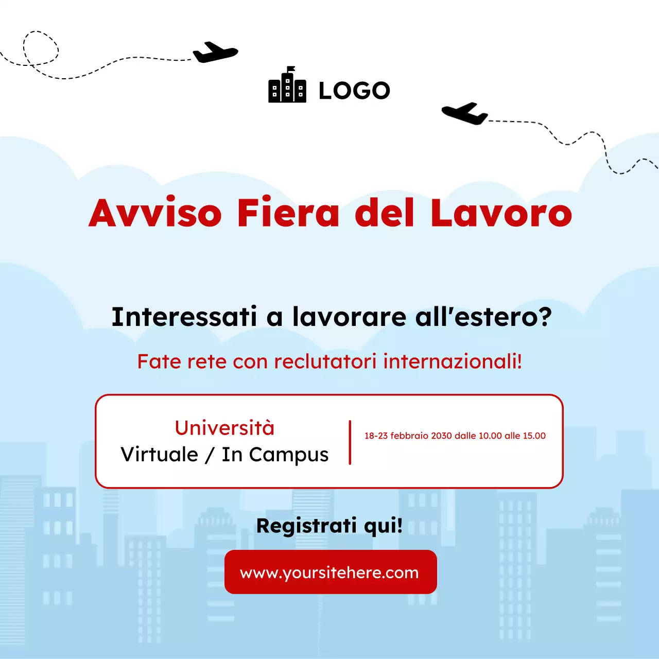 Avviso di fiera di carriera Lavoro all'estero Modello quadrato