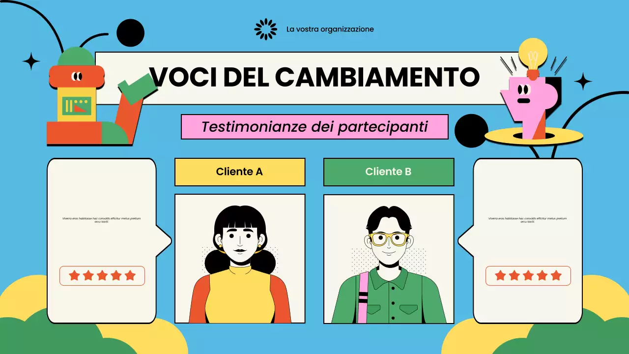 Presentazione illustrata e colorata di una organizzazione non profit