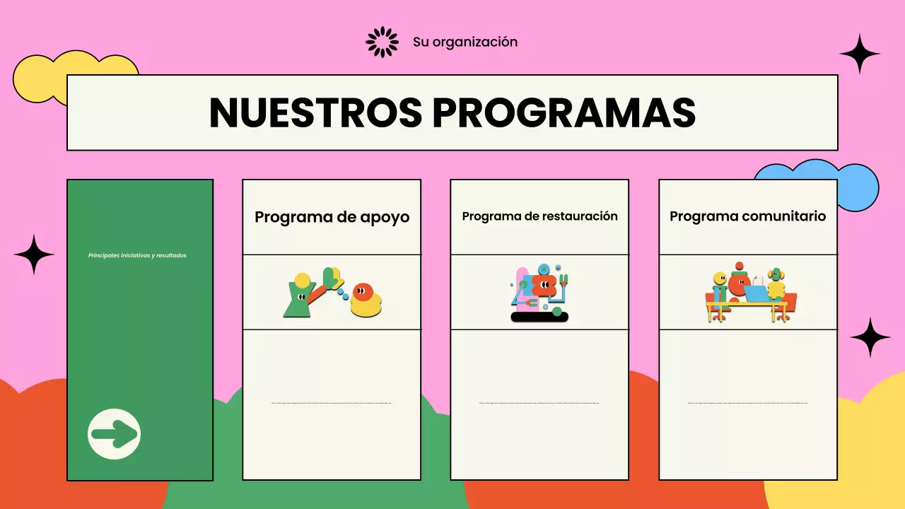 Colorida presentación ilustrada para organizaciones sin ánimo de lucro