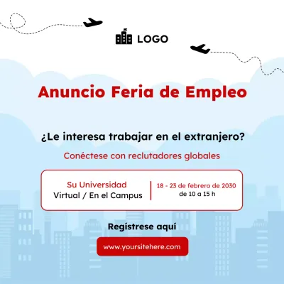 Aviso de feria de empleo Trabajar en el extranjero Plantilla cuadrada