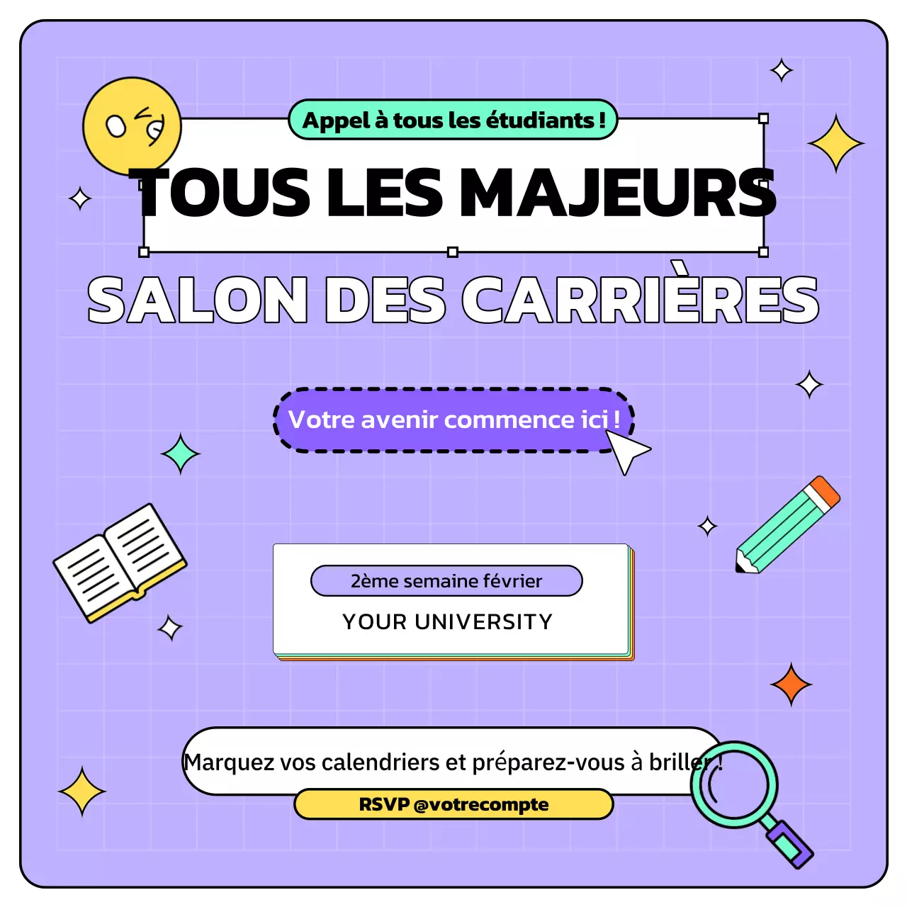 invitation moderne à la carrière en violet