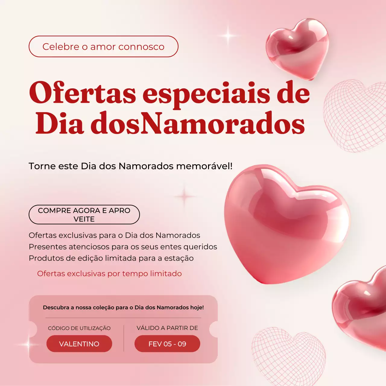 Postagem promocional do Instagram do Dia dos Namorados em rosa gradiente e branco