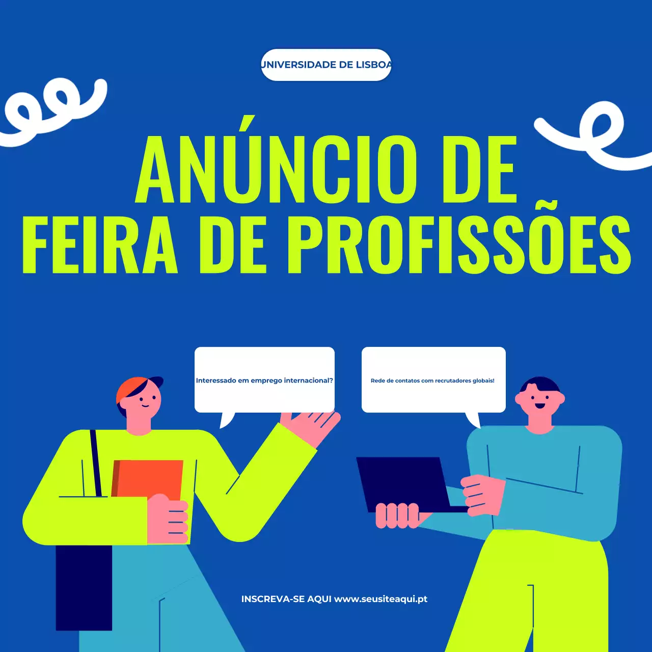 anúncio da feira de carreiras moderna azul e verde