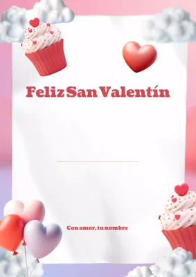 Carta de San Valentín roja y rosa 3D