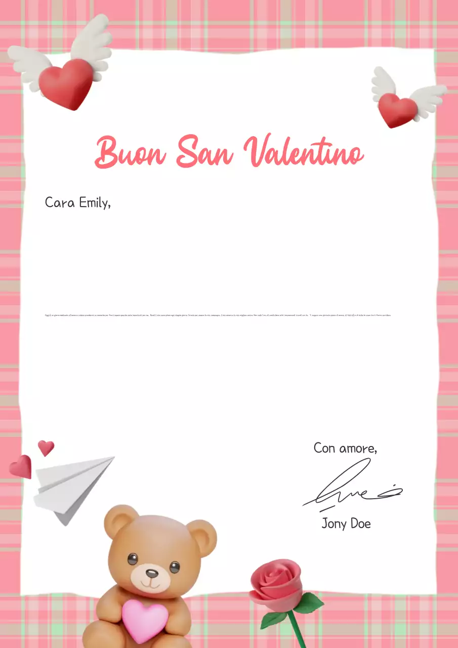 lettera di San Valentino romantica e rosa