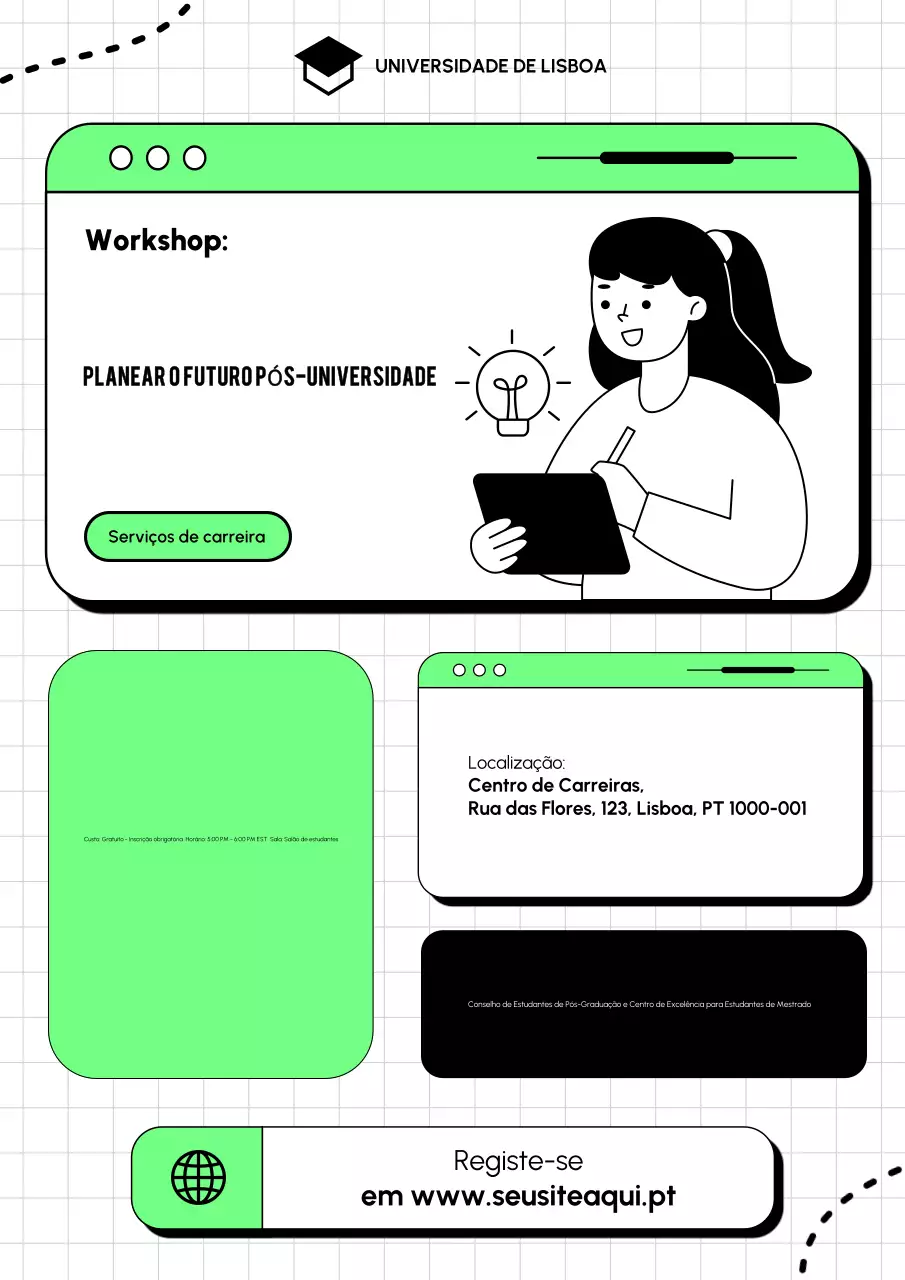 anúncio de workshop sobre a carreira "green modern