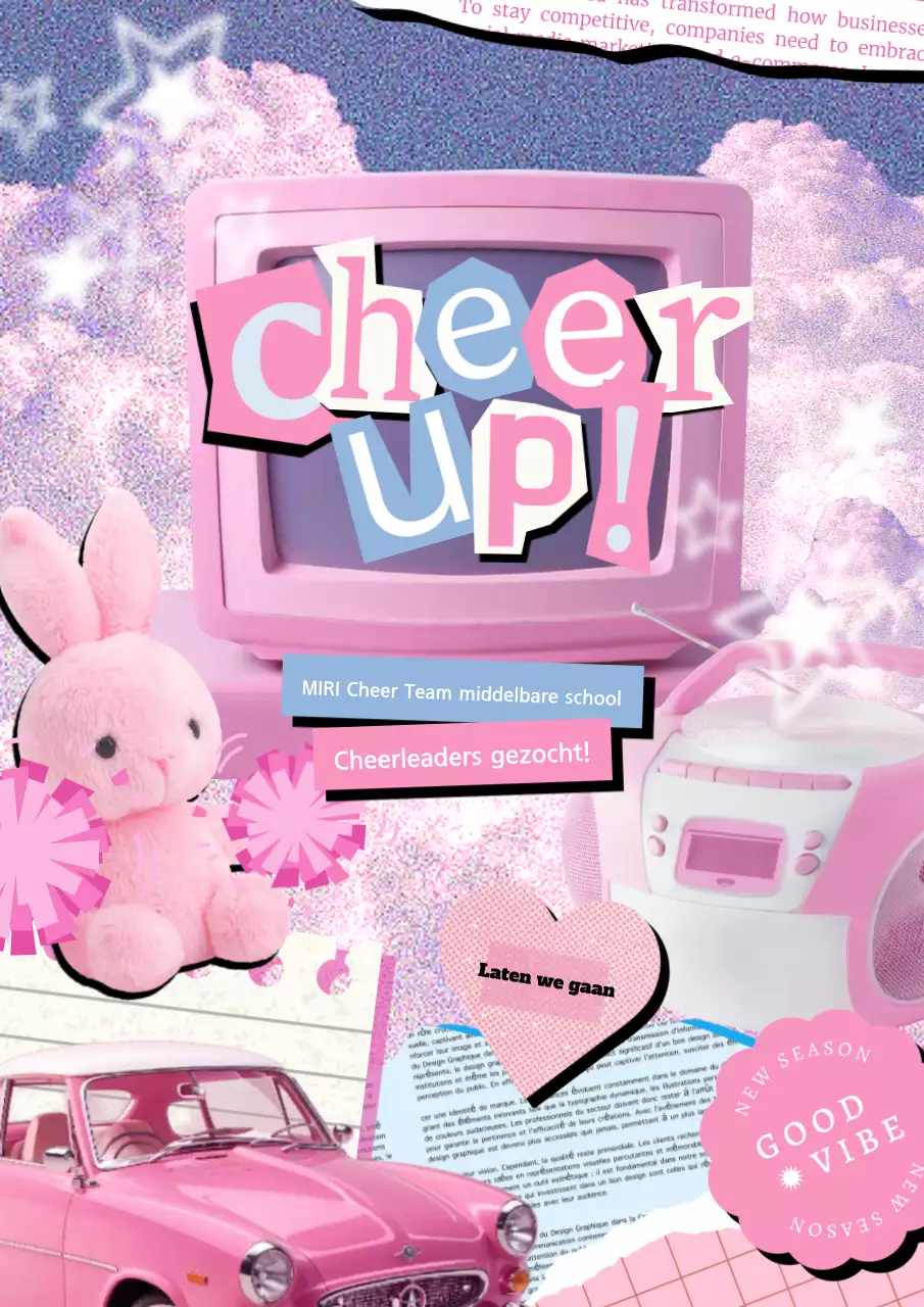 Roze retro cheerleading advertentie