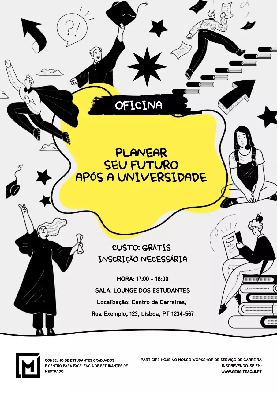 Cartaz de workshop para eventos no campus ou na universidade num estilo divertido e energético de rabisco desenhado à mão