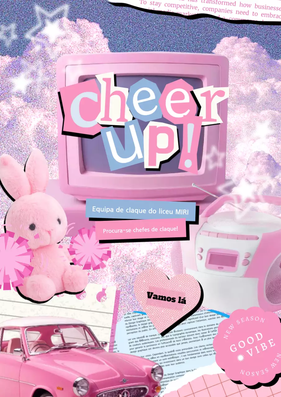 Anúncio retro cor-de-rosa para líderes de claque