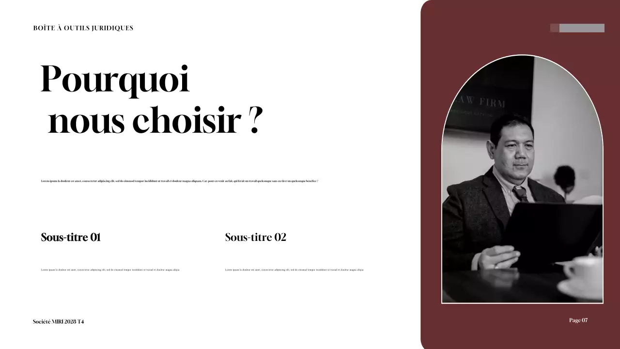 Présentation de la boîte à outils de conseil juridique de Maroon Professional