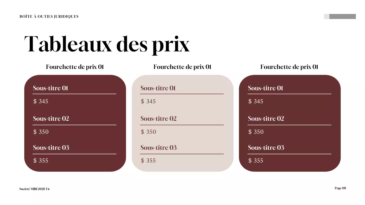 Présentation de la boîte à outils de conseil juridique de Maroon Professional
