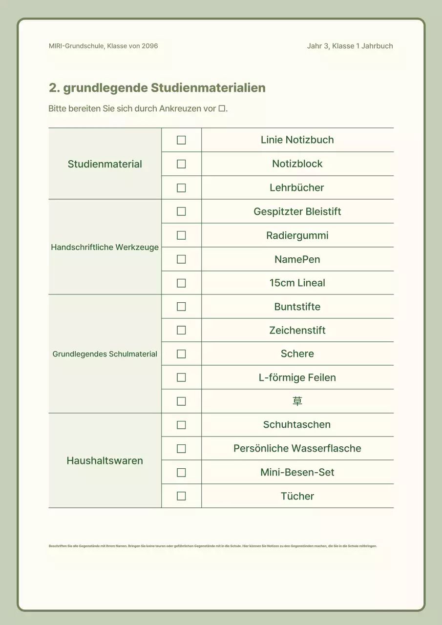 Jährliche einfache Klassenbekanntmachungen