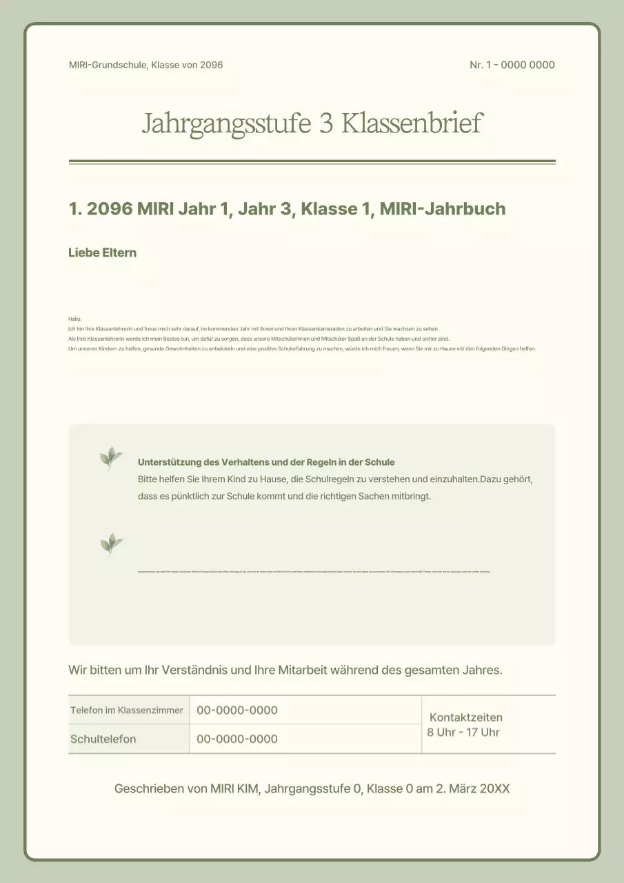 Jährliche einfache Klassenbekanntmachungen