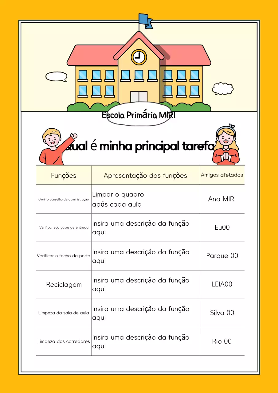 Cartaz escolar amarelo e giro