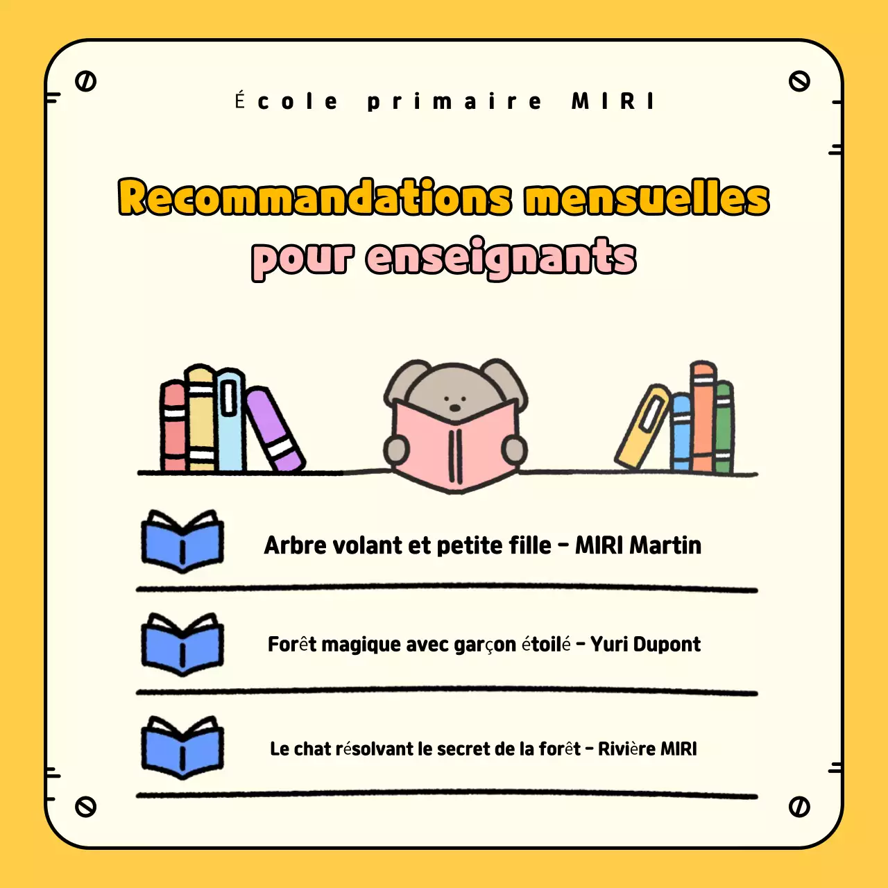 Promouvoir les recommandations de livres jaunes et câlins