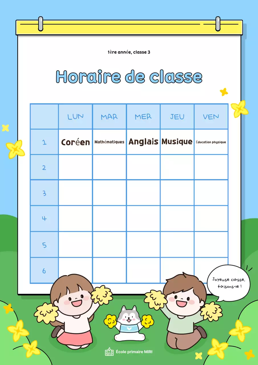 Emploi du temps de la classe bleu clair Ressources pédagogiques