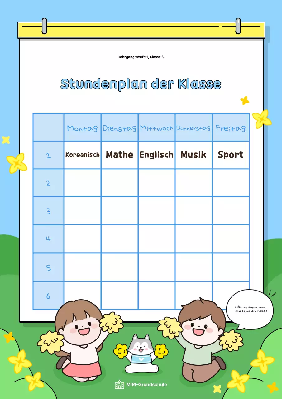 Hellblauer Stundenplan für das Klassenzimmer Lehrmittel