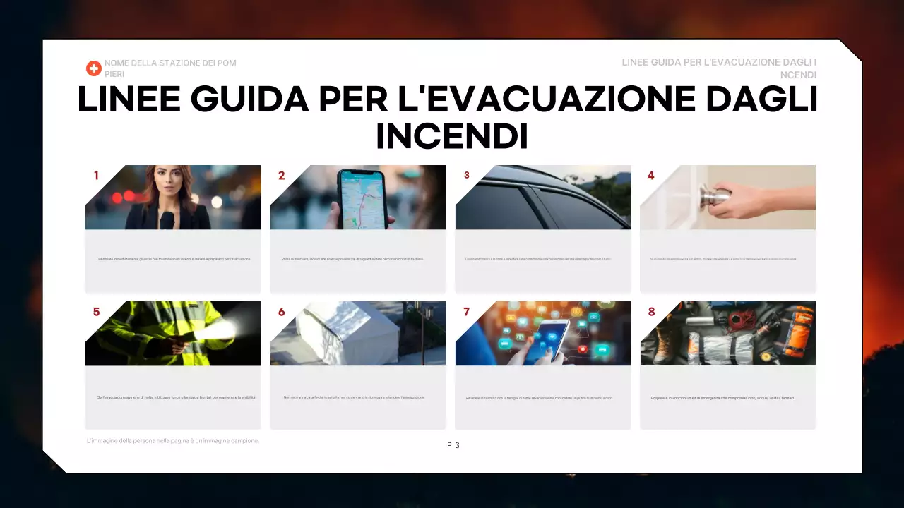 linea guida per l'evacuazione in grassetto rosso