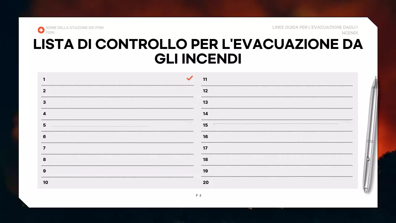 linea guida per l'evacuazione in grassetto rosso