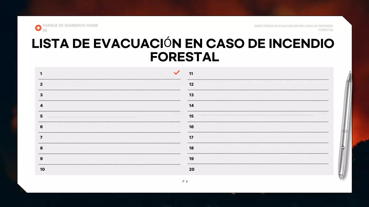 directriz de evacuación en negrita roja