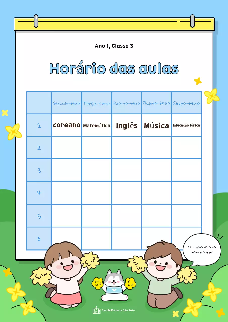 Azul claro Horário da sala de aula Recursos didácticos