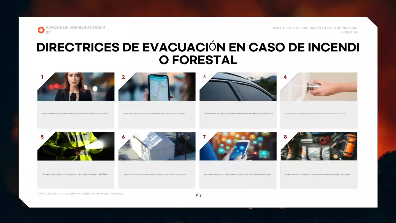 directriz de evacuación en negrita roja