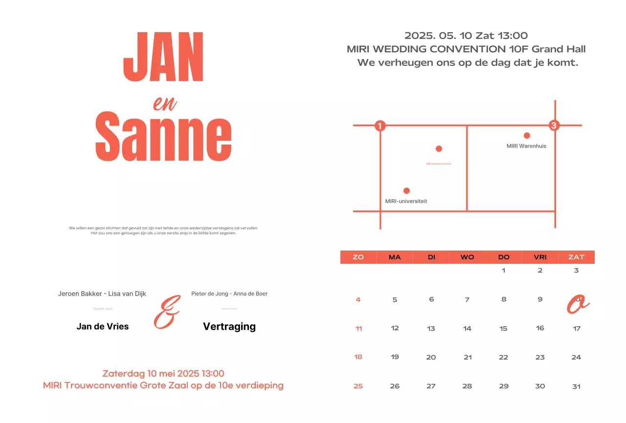 Oranje vintage huwelijksuitnodiging