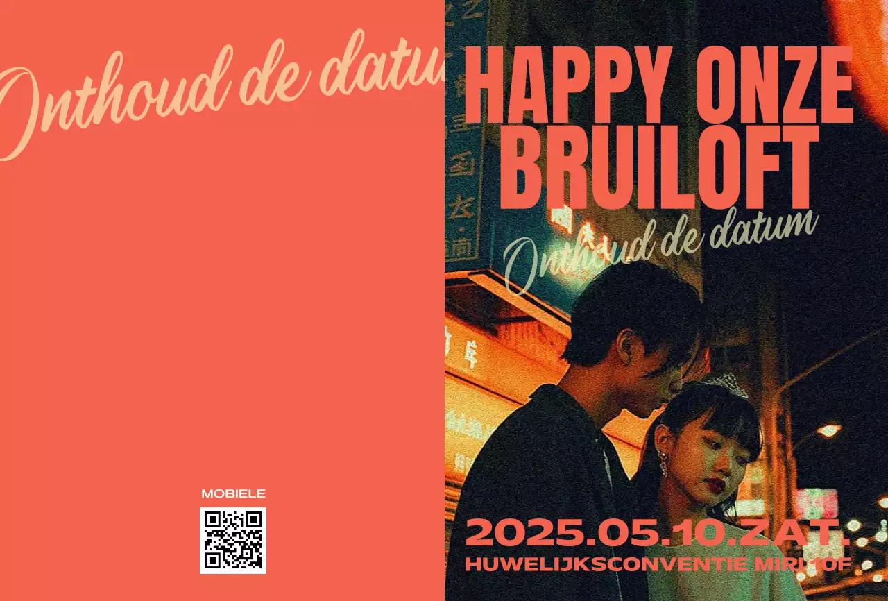 Oranje vintage huwelijksuitnodiging