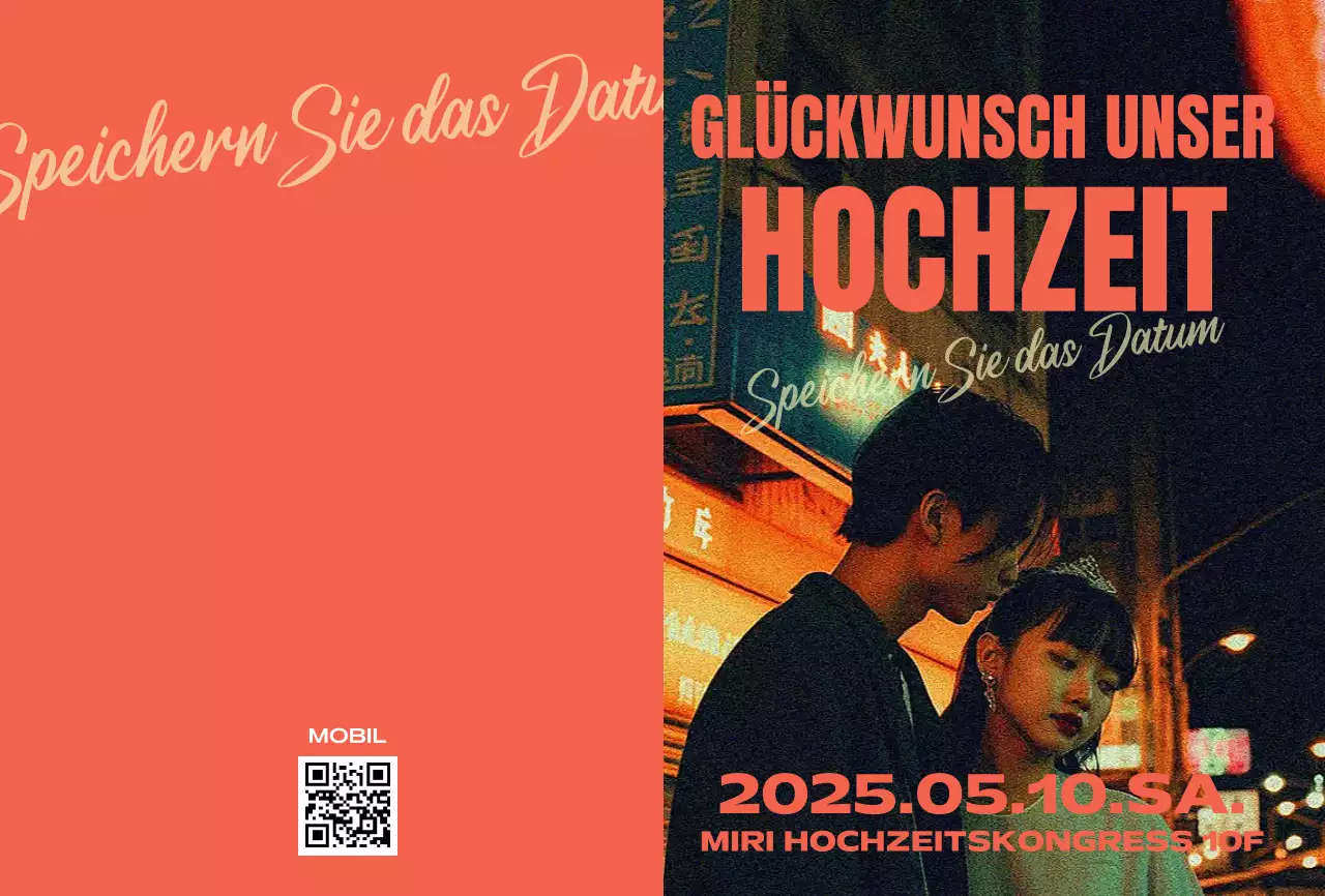 Orangefarbene Vintage-Hochzeitseinladung