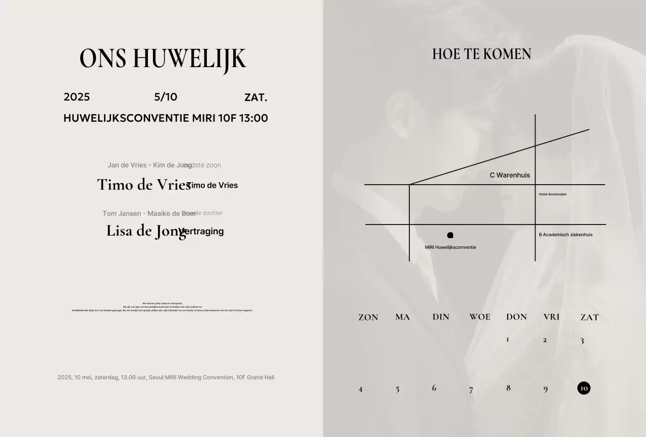 Klassieke huwelijksuitnodiging beige