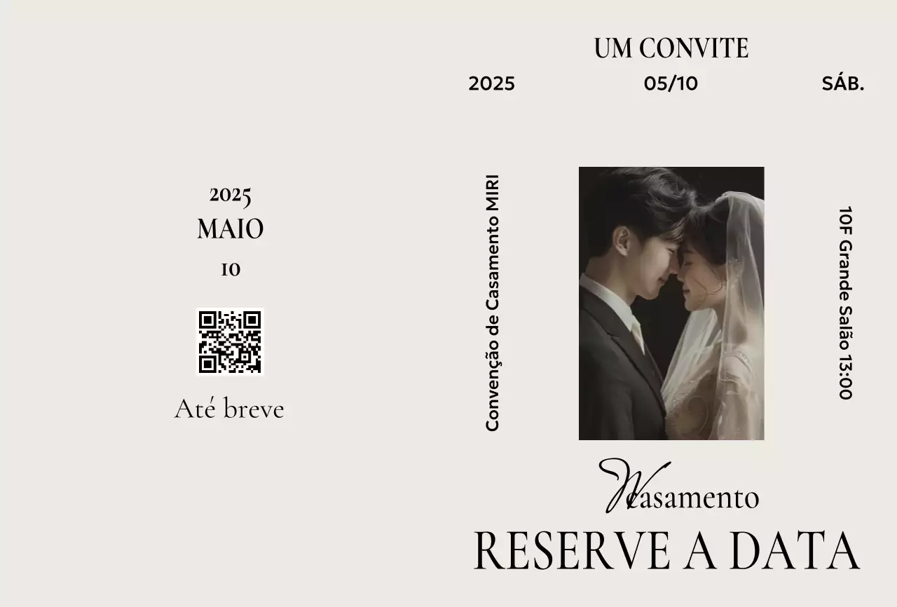 Convite de casamento clássico bege