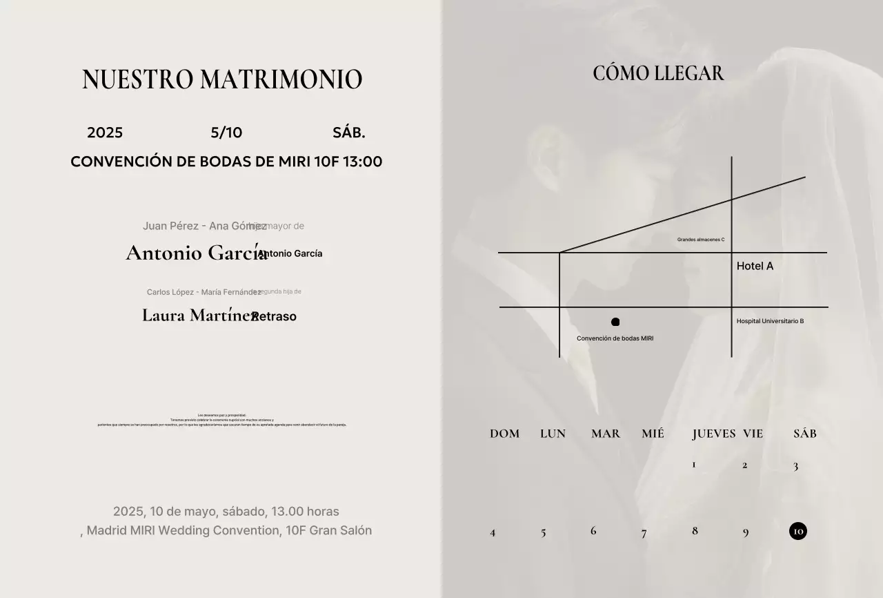 Invitación de boda clásica beige