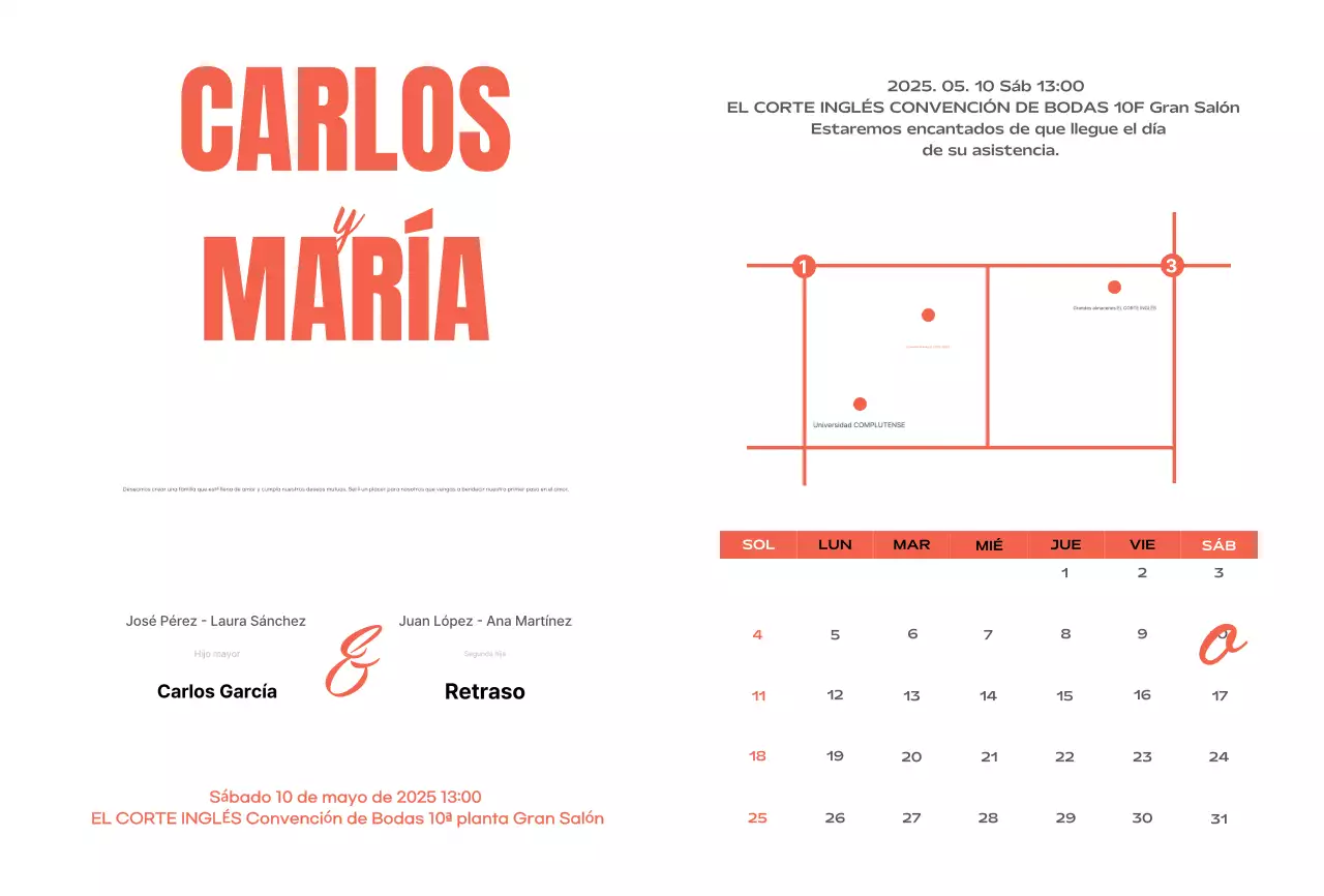 Invitación de boda vintage naranja