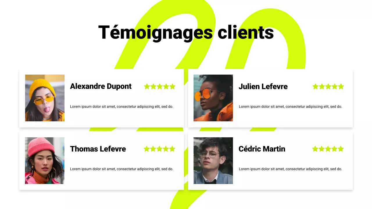 Présentation du catalogue de produits en noir et néon