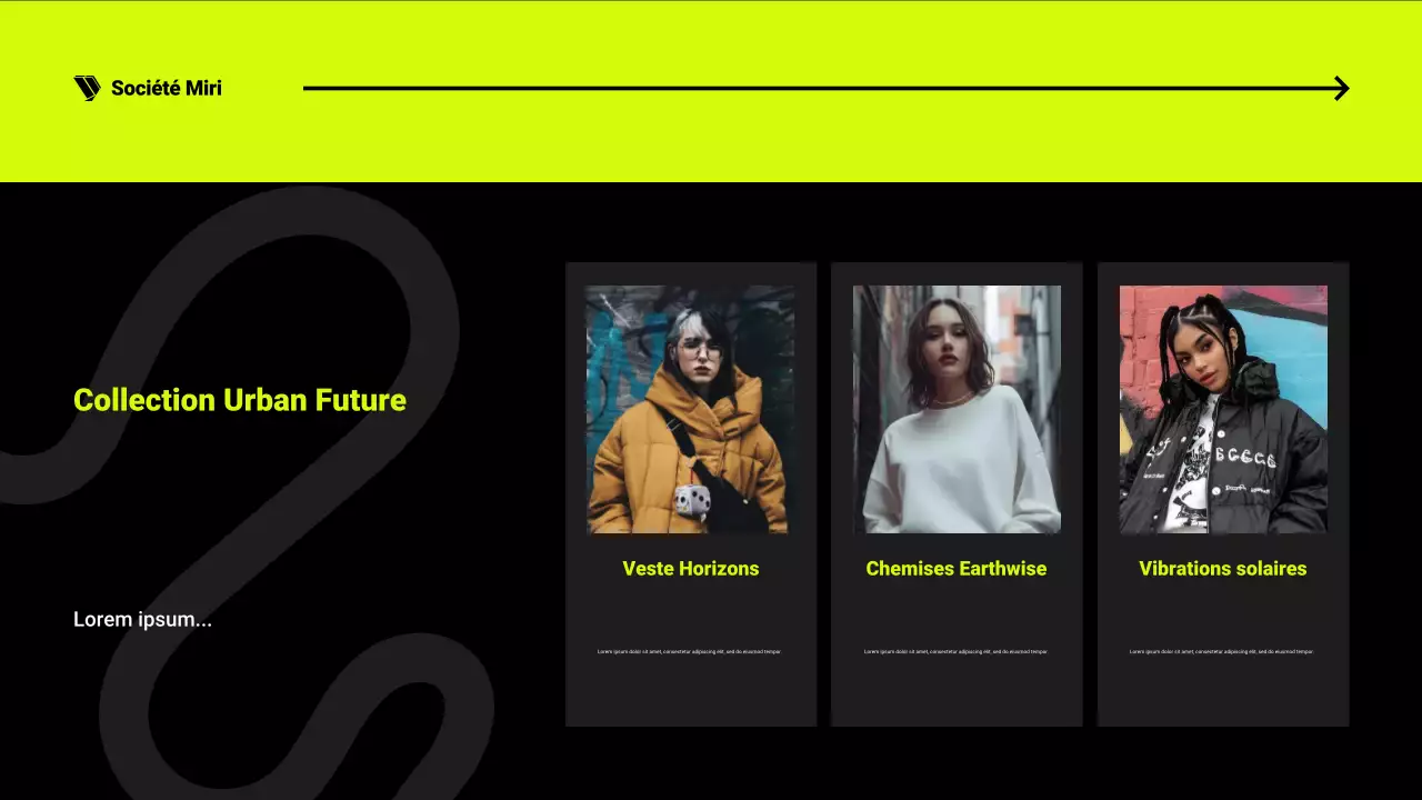 Présentation du catalogue de produits en noir et néon