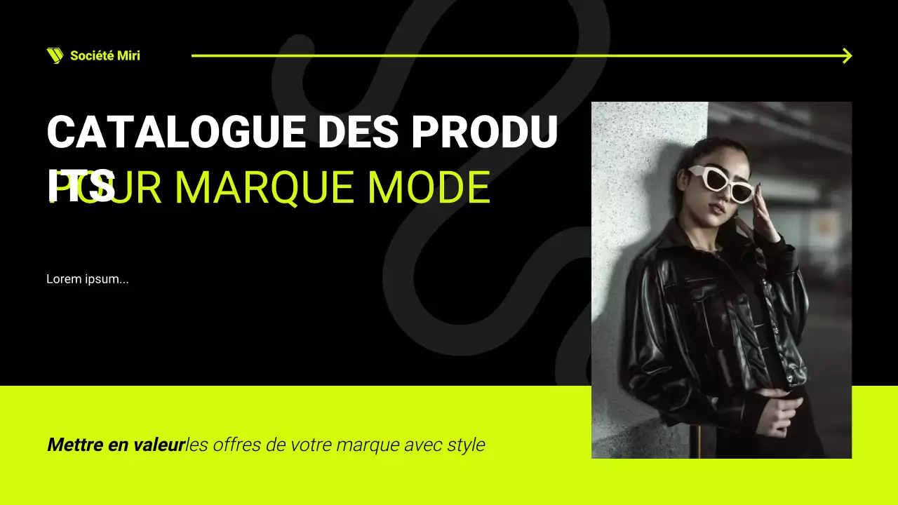 Présentation du catalogue de produits en noir et néon