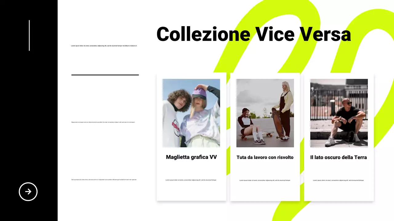 Presentazione del catalogo prodotti nero e neon