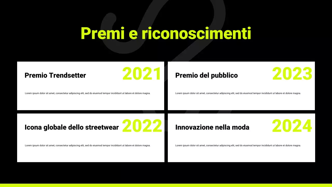 Presentazione del catalogo prodotti nero e neon