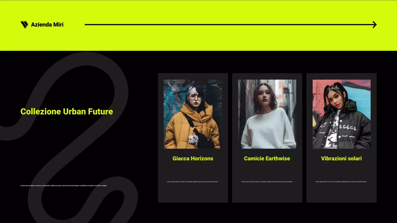 Presentazione del catalogo prodotti nero e neon