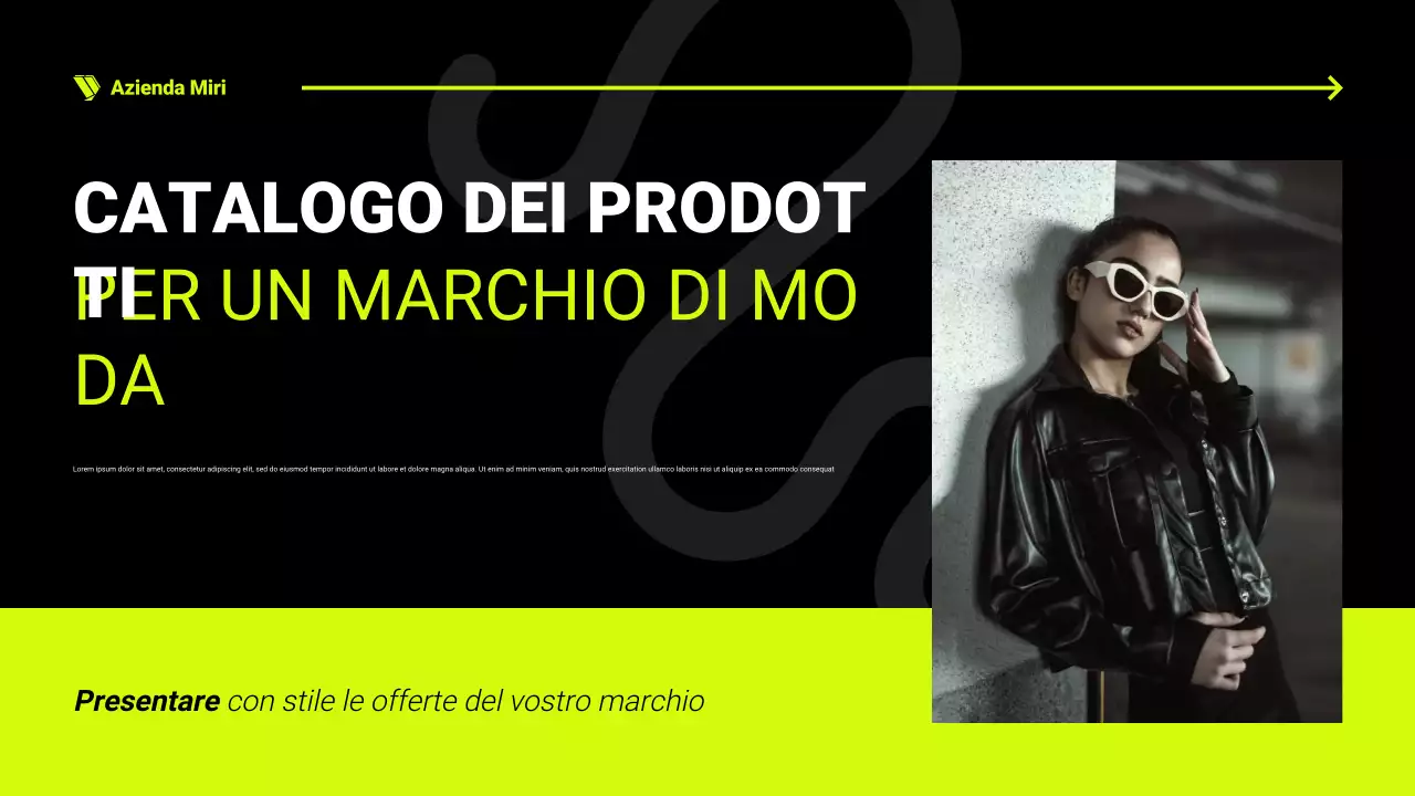 Presentazione del catalogo prodotti nero e neon