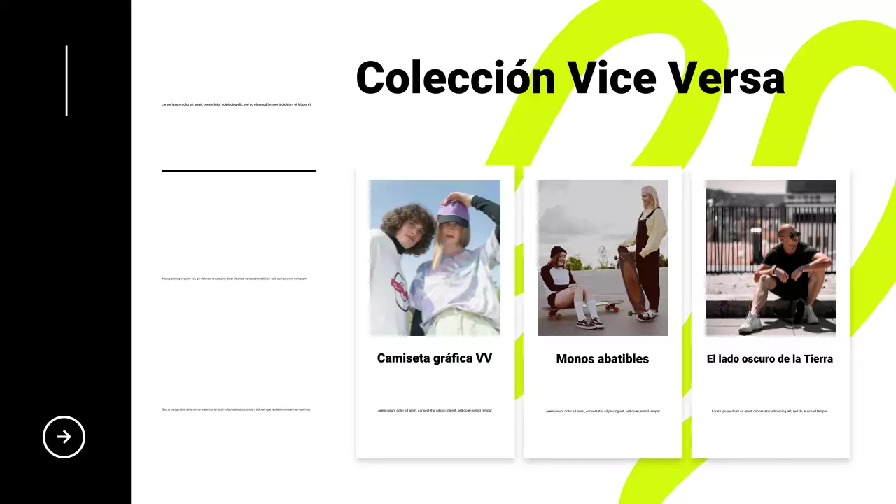 Presentación del catálogo de productos en negro y neón