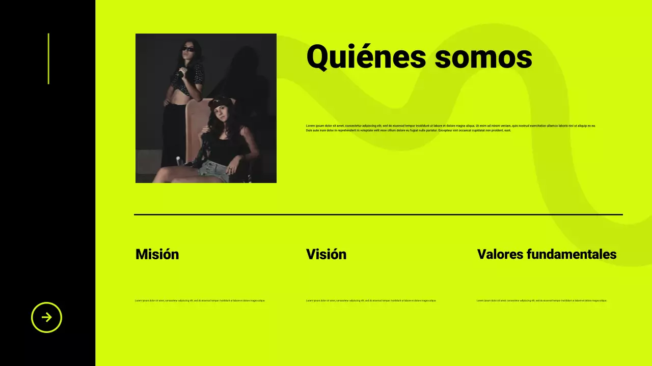 Presentación del catálogo de productos en negro y neón