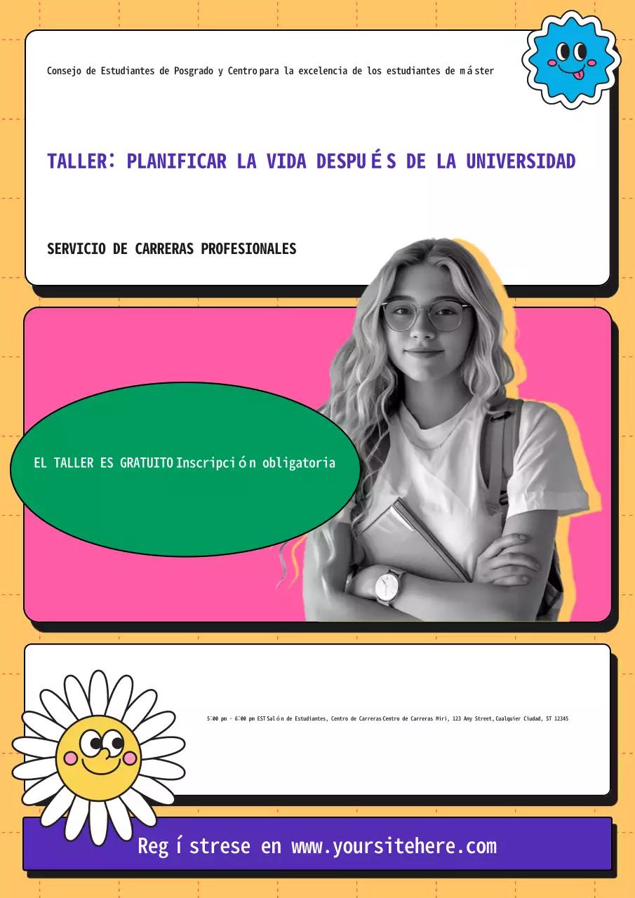 colorida y moderna invitación a un taller profesional