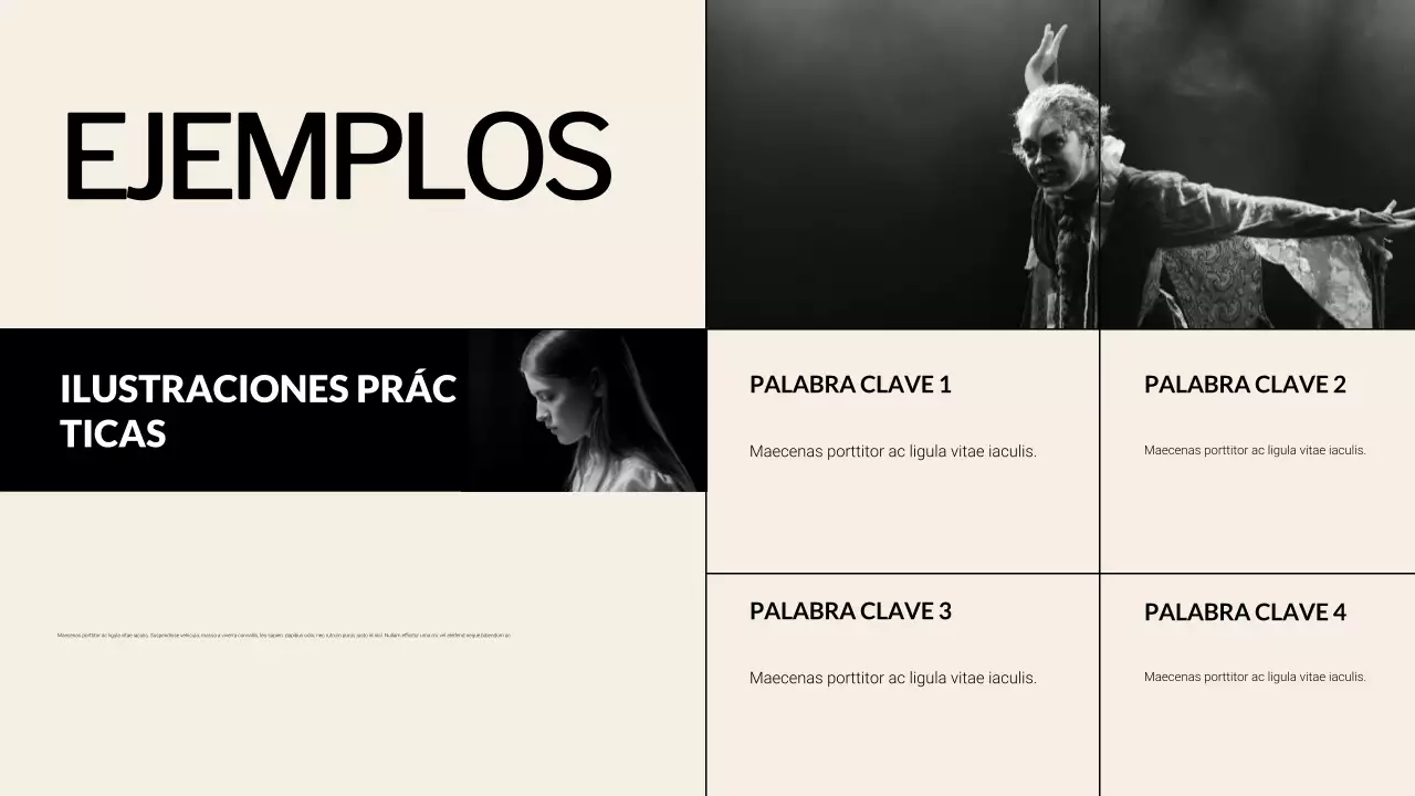 Presentación de materiales didácticos sobre arte e historia cremas y negros