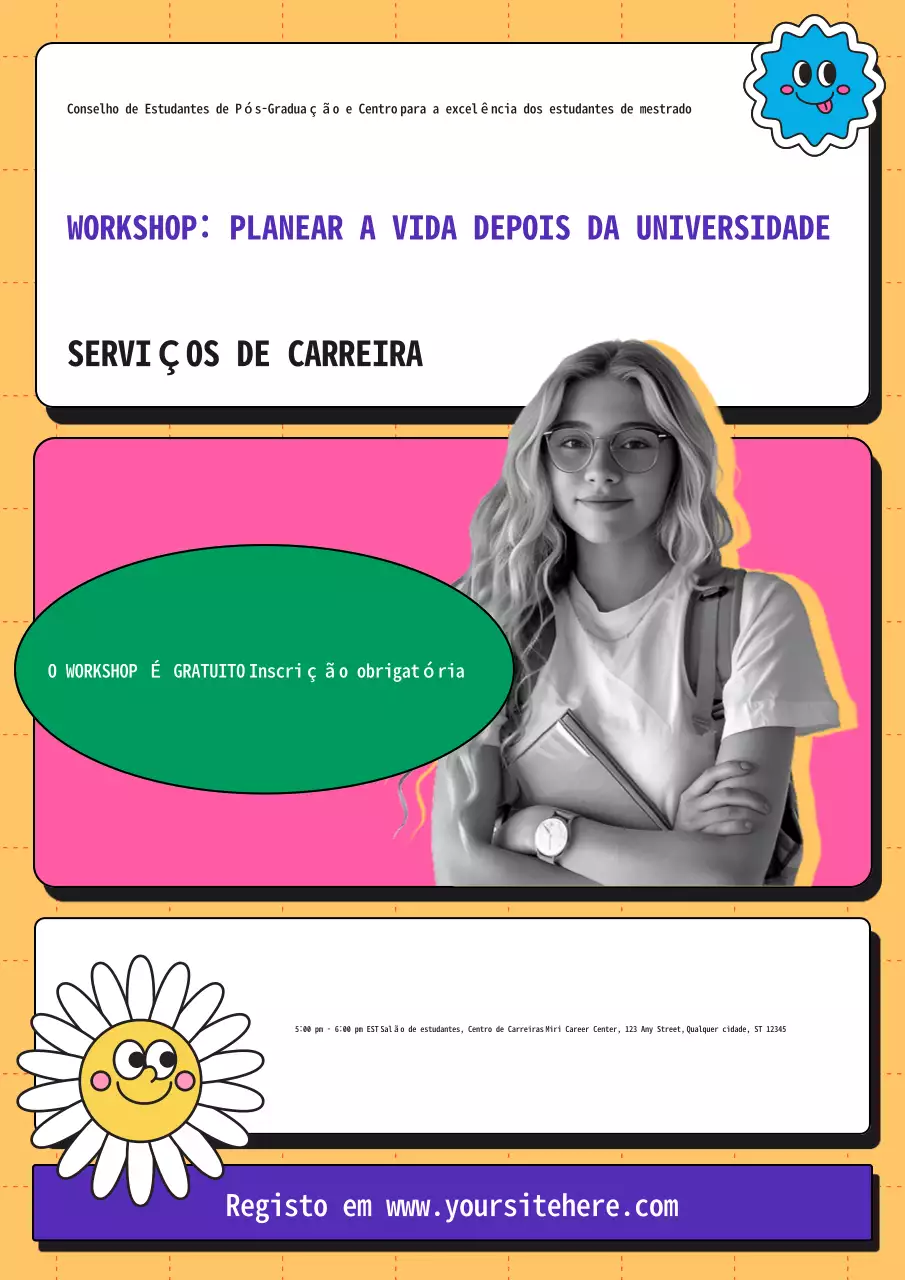 convite para workshop de carreira moderno e colorido