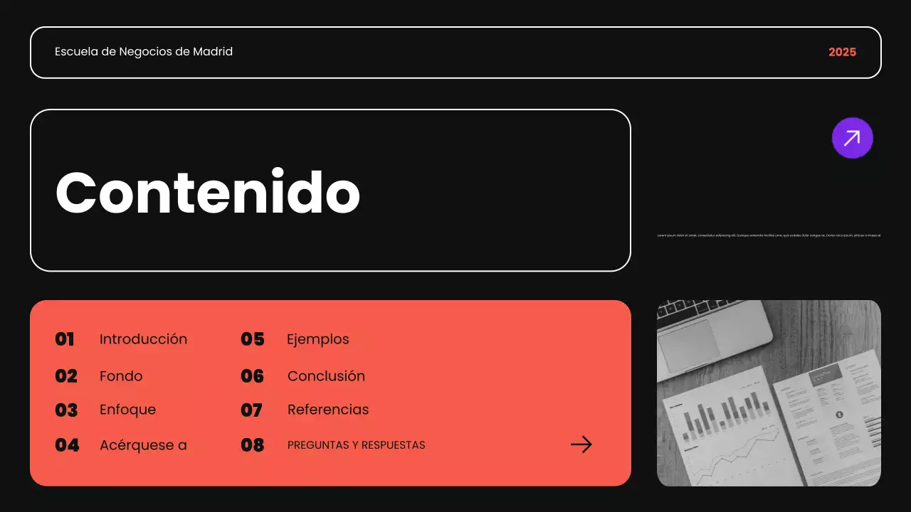 negro naranja y morado introduccion academica moderna presentacion curso de negocios