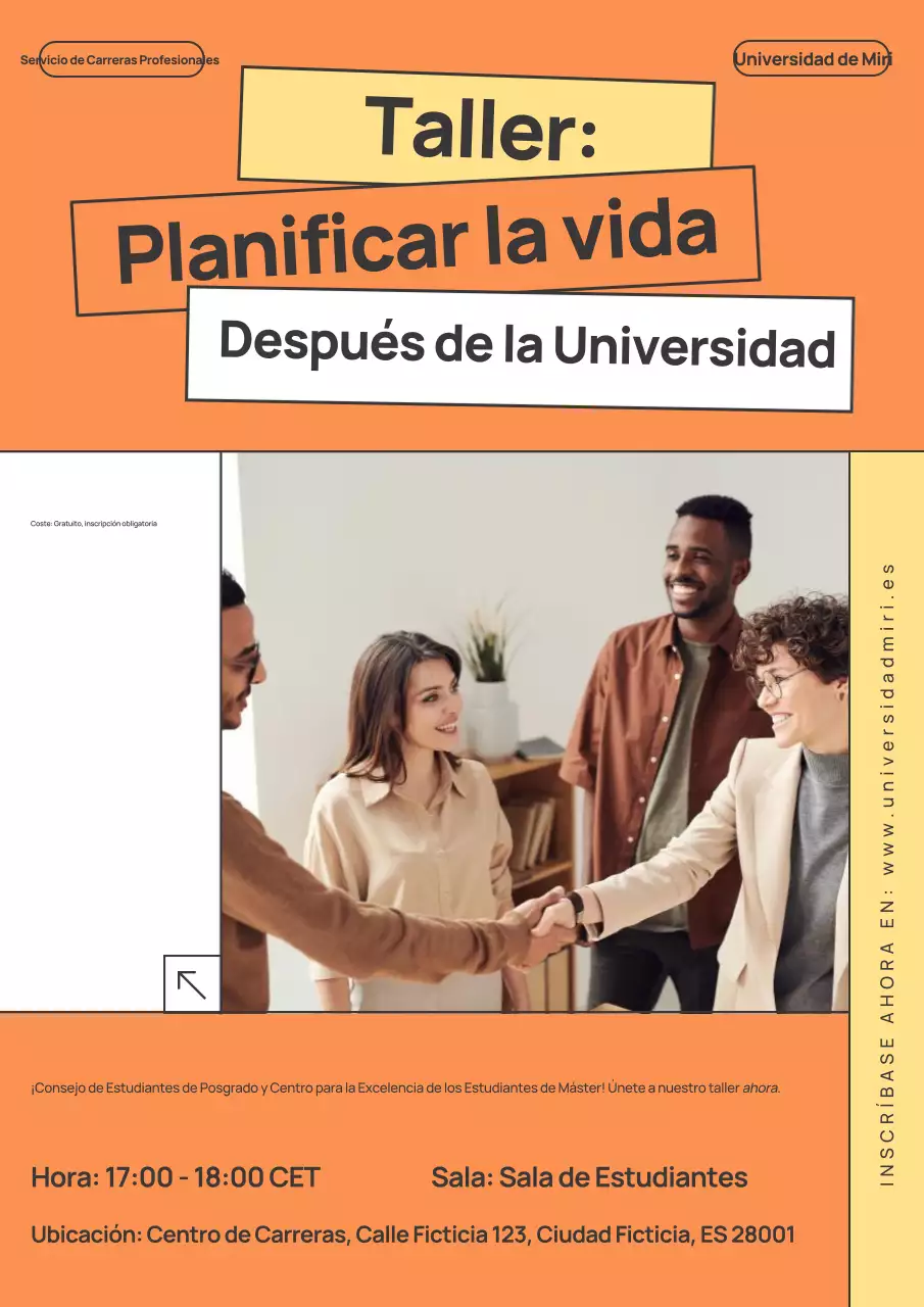 Póster web del taller de la Universidad de Orange