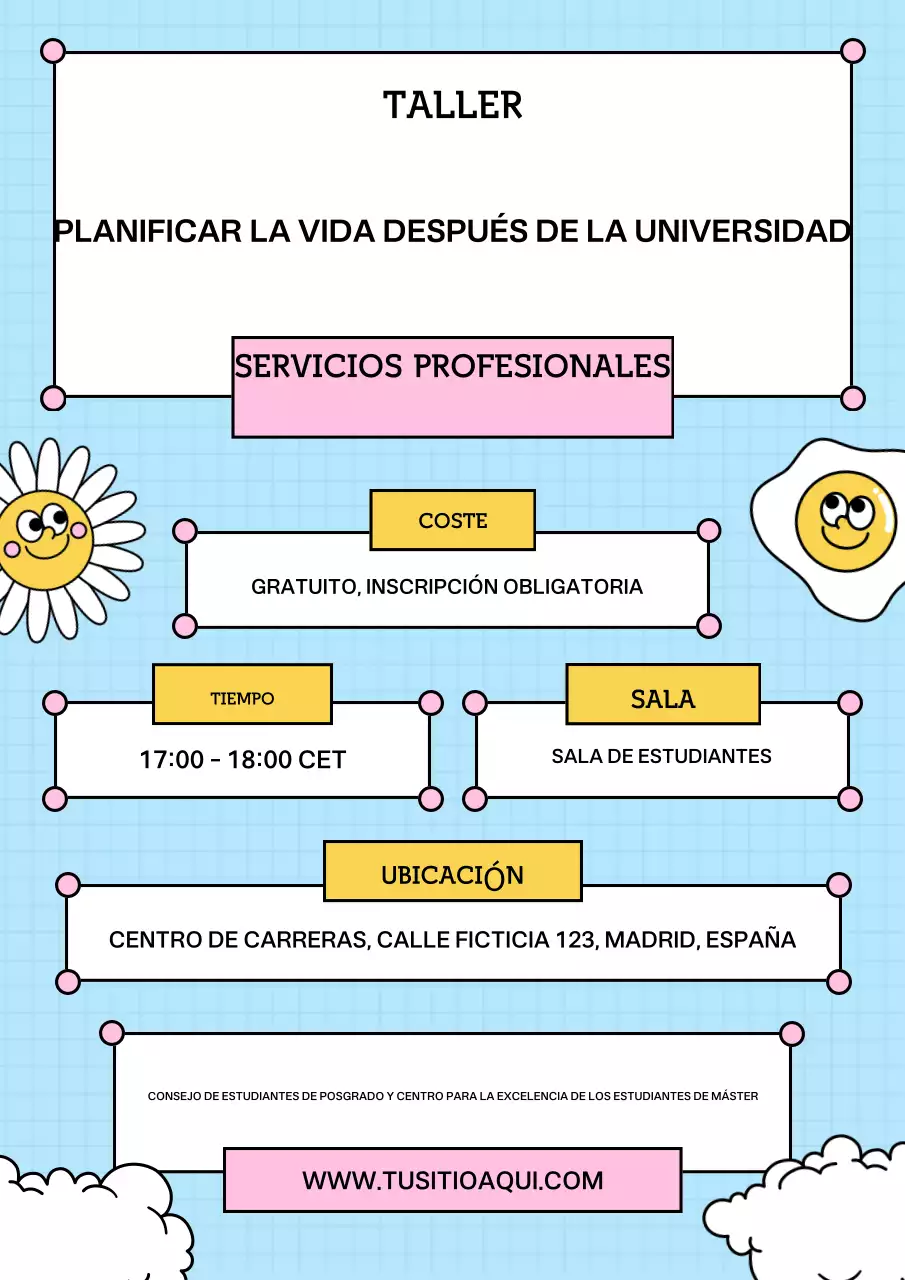 cartel anunciador del taller moderno azul