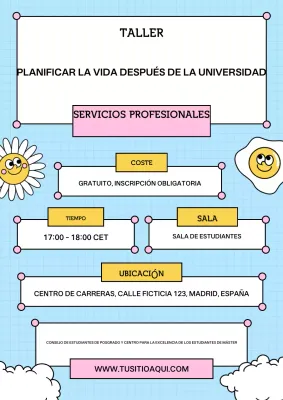 cartel anunciador del taller moderno azul