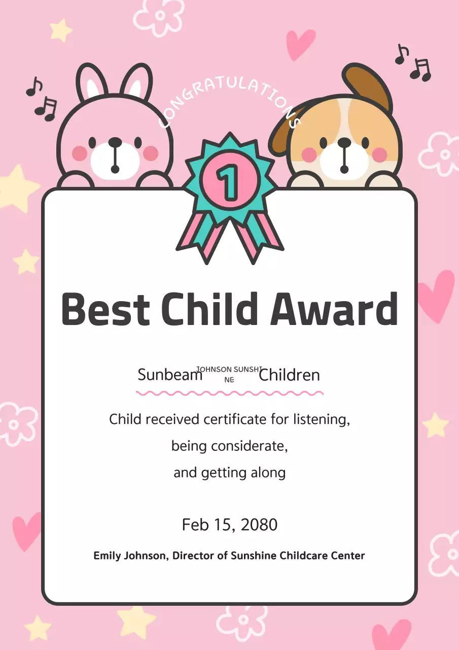 Giải thưởng trẻ em dễ thương Pink Baby